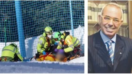 I soccorsi dopo l’incidente avvenuto sulla pista del Faloria. A destra l’avvocato Alfredo Antonini