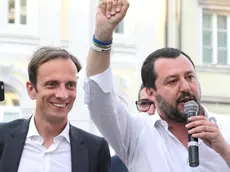 Matteo Salvini con Massimiliano Fedriga in piazza della Borsa, a Trieste, per la campagna elettorale delle regionali