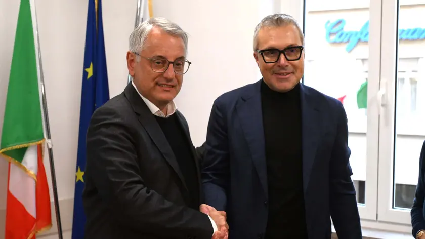 Il ministro dell'Economia sloveno Matiaz Han a sinistra con l'assessore Sergio Bini Fotoservizio Francesco Bruni
