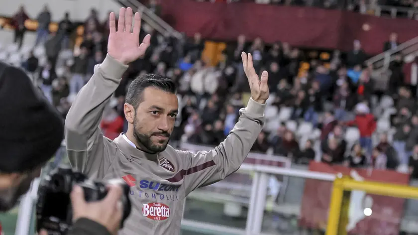 CAMPO, 16.1.16, Torino, stadio Olimpico, 20.a giornata di Serie A, TORINO-FROSINONE, nella foto: Fabio Quagliarella sotto la curva Maratona prima dell'inizio della partita
