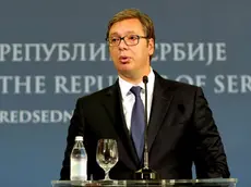 epa06911868 Serbian President Aleksandar Vucic speaks during a joint press conference with Israeli President Reuven Rivlin (not pictured) following their meeting in Belgrade, Serbia, 26 July 2018. President Rivlin is on a one-day official visit to the Serbian capital. EPA-EFE/KOCA SULEJMANOVIC