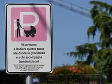 Un cartello che indica un parcheggio rosa