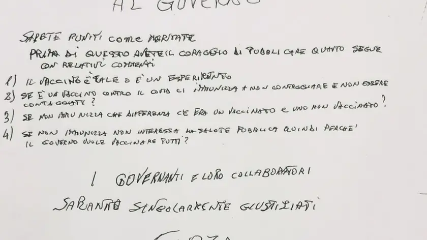 Uno stralcio della lettera