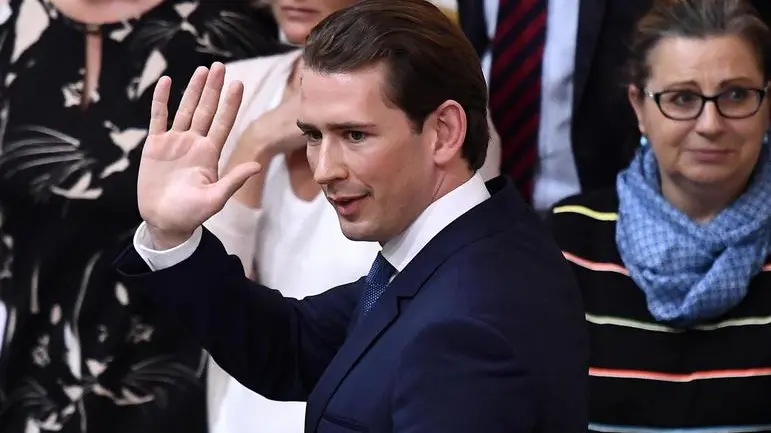 epa07606002 Austrian Chancellor Sebastian Kurz is leaving after losing a no-confidence vote during a special session of the parliament at the temporary parliament building at the Hofburg Palace in Vienna, Austria, 27 May 2019. Kurz faced a no-confidence vote in Parliament after his government's coalition partner, the far-right Freedom Party (FPOe) had come under fire over a secretly filmed video which appeared to show FPOe leader and Vice-Chancellor Heinz-Christian Strache promising public contracts in return for election campaign donations from a fake Russian backer. EPA/CHRISTIAN BRUNA