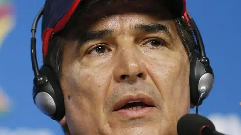 epa04267623 Head coach of Costa Rica national team Jorge Luis Pinto attends a press conference at Arena Pernambuco stadium in Recife, Brazil, 19 June 2014. Costa Rica faces Italy in group D at the FIFA World Cup 2014 on 20 June. (RESTRICTIONS APPLY: Editorial Use Only, not used in association with any commercial entity - Images must not be used in any form of alert service or push service of any kind including via mobile alert services, downloads to mobile devices or MMS messaging - Images must appear as still images and must not emulate match action video footage - No alteration is made to, and no text or image is superimposed over, any published image which: (a) intentionally obscures or removes a sponsor identification image; or (b) adds or overlays the commercial identification of any third party which is not officially associated with the FIFA World Cup) EPA/YURI KOCHETKOV EDITORIAL USE ONLY