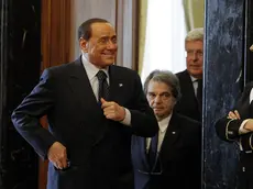 Silvio Berlusconi, Paolo Romani e Renato Brunetta nella sala Aldo Moro in occasione delle consultazioni del Presidente del Consiglio incaricato, Matteo Renzi, Roma 19 febbraio 2014. ANSA/GIUSEPPE LAMI