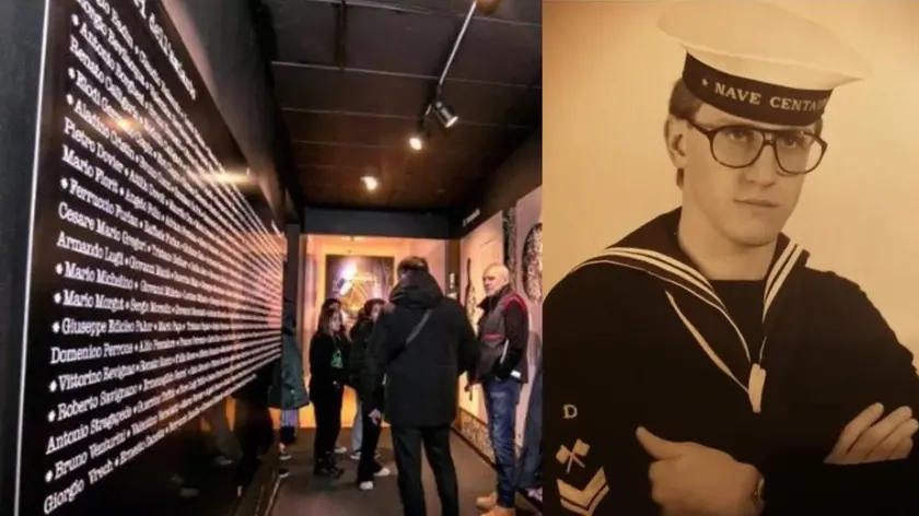 A destra il triestino Dario Zuban da giovane con la divisa della Marina militare. A sinistra il museo dedicato alle vittime dell'amianto al Muca di Monfalcone