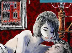 20060413 - MILANO - SPE : MOSTRE: CREPAX ANNI '60, ANCORA NON C'ERA VALENTINA. RASSEGNA A MILANO SUL DISEGNATORE E SUOI DISEGNI 1960-65. Una delle immagini esposte nella mostra "Il sogno degli anni '60" di Guido Crepax a Milano. Prima ancora di divenire famoso con il personaggio di ''Valentina'', il disegnatore di fumetti Guido Crepax (Milano 1933-2003) ebbe un'intensa attivita', che viene ora ripercorsa in una mostra inaugurata oggi nello Spazio Mazzetta, dove rimarra' fino al 2 luglio. Sono esposti oltre 60 tra disegni a colori e in bianco e nero, a volte completati da collage, degli anni tra il 1960 ed il 1965, di cui Crepax seppe interpretare le pulsioni. Illustrano racconti e rubriche pubblicate su ''Novella'', il settimanale femminile di narrativa e attualita' piu' letto di quegli anni. I disegni raccontano il sogno degli anni '60 e la Milano dell'epoca. ANSA / PAL