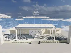 Un render del palco che verrà allestito in piazza Unità d'Italia per la visita del Papa domenica 7 luglio a Trieste