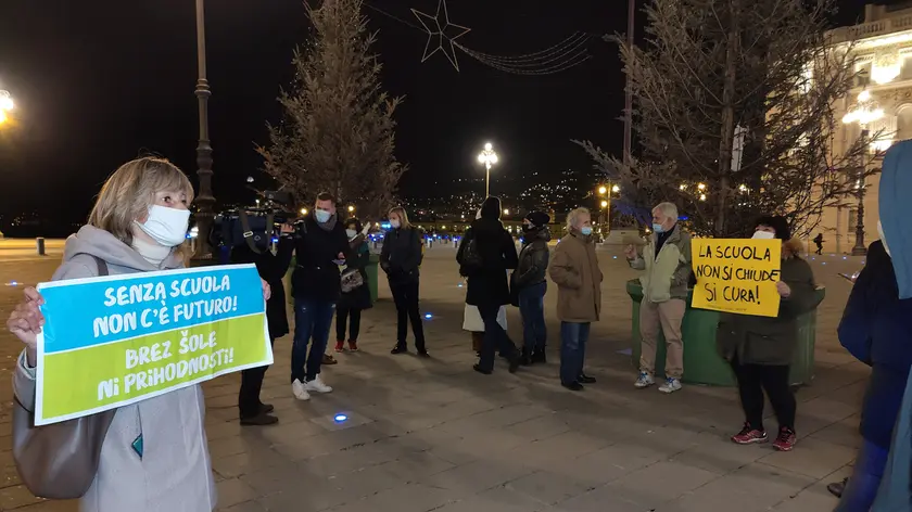 La recente protesta dei genitori in piazza Unità (Foto Lasorte)