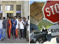 Immigrati alla Stazione centrale di Milano. A destra, i controlli durante il G7 alle frontiere austriache