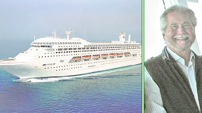 In alto una foto della prima delle mitiche navi Princess, la Crown. A destra, Gianfranco Bertaglia