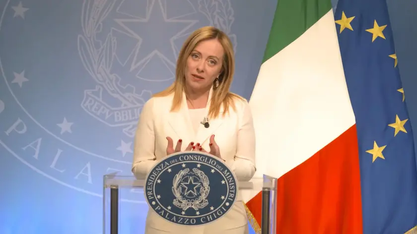 (fotogramma da video) La premier Giorgia Meloni in un video-messaggio a Confapi, Roma, 29 marzo 2023. Twitter Palazzo Chigi + ATTENZIONE LA FOTO NON PUO' ESSERE PUBBLICATA O RIPRODOTTA SENZA L'AUTORIZZAZIONE DELLA FONTE DI ORIGINE CUI SI RINVIA + NPK