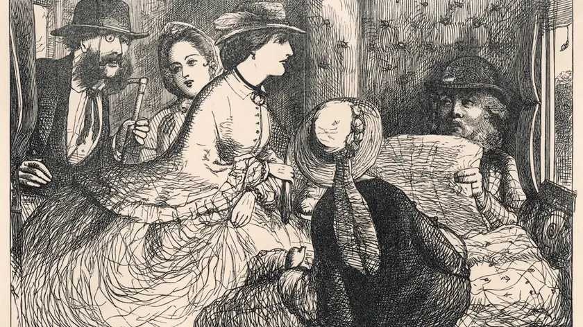 A shy traveller is disturbed by a group of females who invade the railway compartment he hoped to have all to himself... Date: 1864
