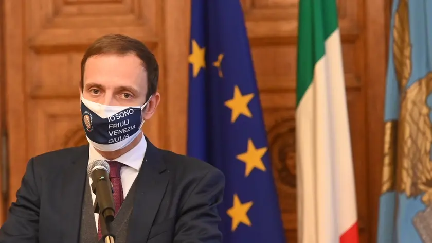 Massimiliano Fedriga alla conferenza stampa di fine anno 2020 Foto Bruni