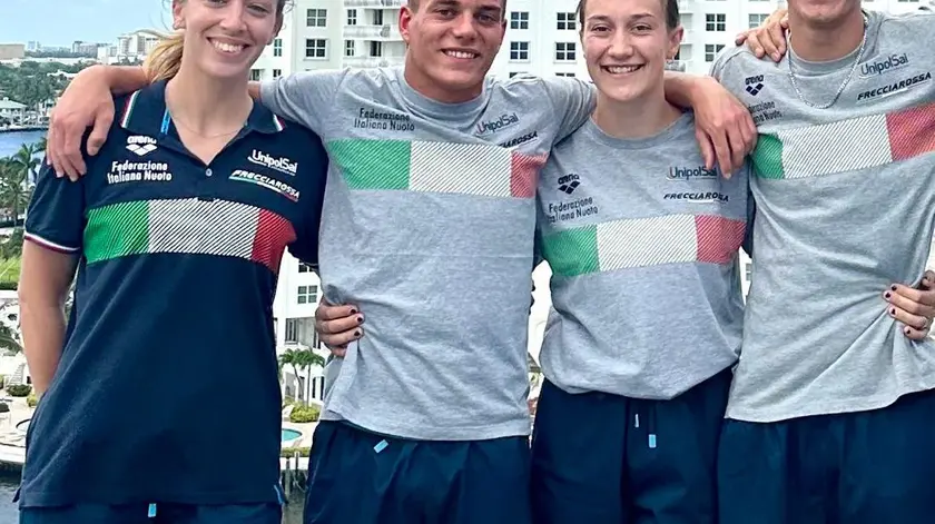 L'allenatrice Nicole Belsasso e gli atleti Davide Baraldi, Elisa Cosetti e Andrea Barnaba