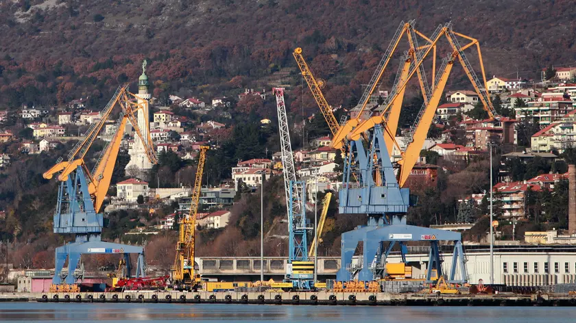 Le gru di Adriaterminal in vendita al prezzo base di 5 milioni (Foto Lasorte)