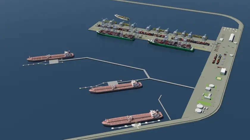 Il rendering al computer del terminal offshore del porto di Venezia