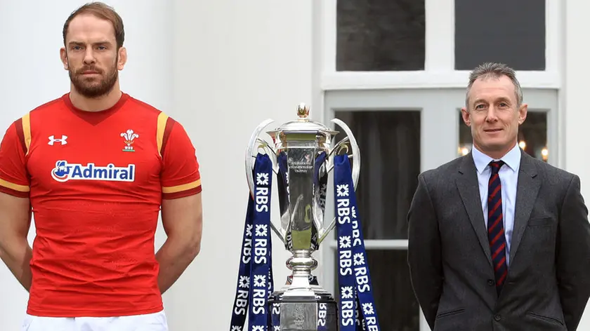 Wales captain Alun Wyn Jones and head coach Rob Howley pose next to the Six Nations trophy during the RBS 6 Nations Media Launch at The Hurlingham Club, London. PRESS ASSOCIATION Photo. Picture date: Wednesday January 25, 2017. See PA story RUGBYU Six Nations. Photo credit should read: John Walton/PA Wire. RESTRICTIONS: Editorial use only, no commercial use without prior permission, please contact PA Images for further information.
