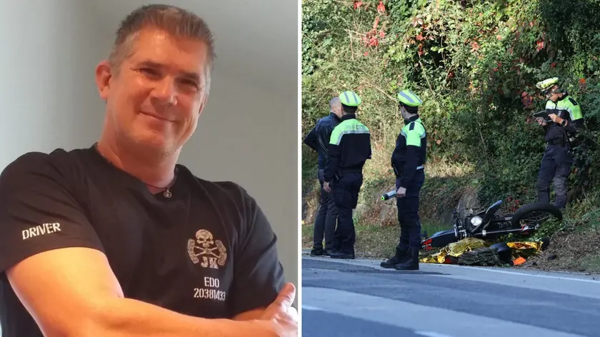 A sinistra Edoardo Starc - Albi, il dipendente della Samer che ha perso la vita nell'incidente in moto avvenuto lunedì 21 ottobre in via Carnaro (a destra)
