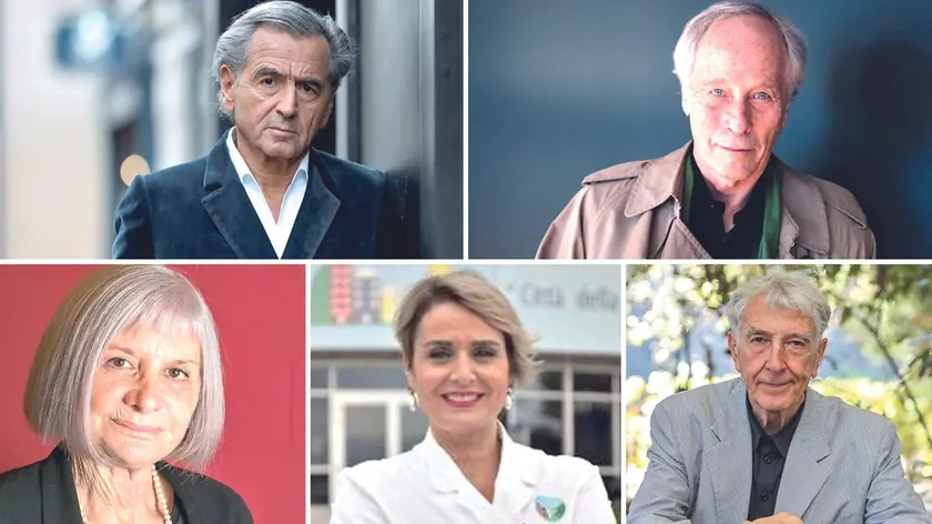 In senso orario dall'alto a sinistra: Bernard Henri-Levy (f. A. Duclos), Richard Ford (f. A. Frediani), Corrado Augias, Antonella Viola, Alicia Giménez-Bartlett (f. A. Fuccillo),