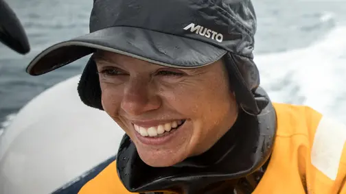 Leg 02, Lisbon to Cape Town, day 15, Francesca Clapcich and Bianca Cook enjoying the cold weather. As the fleet approaches mid Atlantic it's time to make crucial decisions that will decide the leg result. Photo by Sam Greenfield/Volvo Ocean Race. 20 November, 2017