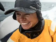 Leg 02, Lisbon to Cape Town, day 15, Francesca Clapcich and Bianca Cook enjoying the cold weather. As the fleet approaches mid Atlantic it's time to make crucial decisions that will decide the leg result. Photo by Sam Greenfield/Volvo Ocean Race. 20 November, 2017