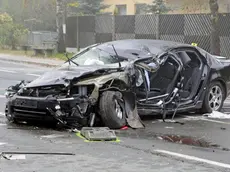 epa01516780 The wreckage of the car of Austrian right-wing politican Joerg Haider, leader of the Alliance for the Future of Austria Party, 11 October 2008 in Lambichl, Austria. Joerg Haider died in a car accident early 11 October, Austrian police confirmed. The accident occurred near Klagenfurt, capital of the province of Carinthia, where 58-year-old Haider was governor around 2 am (0000 GMT), a police spokesman told. Haider was driving by himself when his car veered off the road and flipped over. Police is still investigating the cause of the accident. EPA/GERT EGGENBERGER