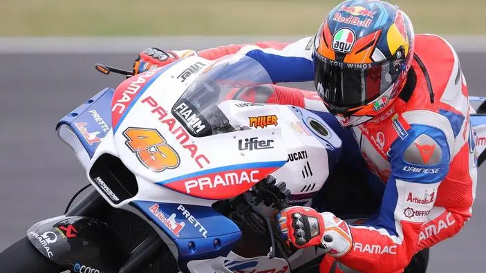 epa06651232 Australian Jack Miller drives his Ducati of Octo Pramac Racing Team during a free practice session of Moto2 at the Termas de Rio Hondo racetrack in Argentina, 06 April 2018. EPA/NICOLAS AGUILERA