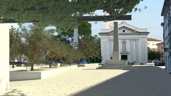 Un rendering che mostra come cambierà piazza San Rocco a Gorizia