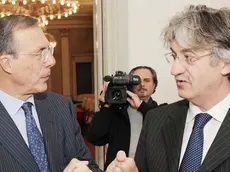 Laurens Jan Brinkhorst (Coordinatore europeo PP6) e Renzo Tondo (Presidente Friuli Venezia Giulia) nel corso della riunione sul Progetto Prioritario n.6 (PP6), l'asse ferroviario tra Lione, Budapest e confine magiaro/ucraino, via Trieste, nella sede della Regione. (Trieste 23/11/09)