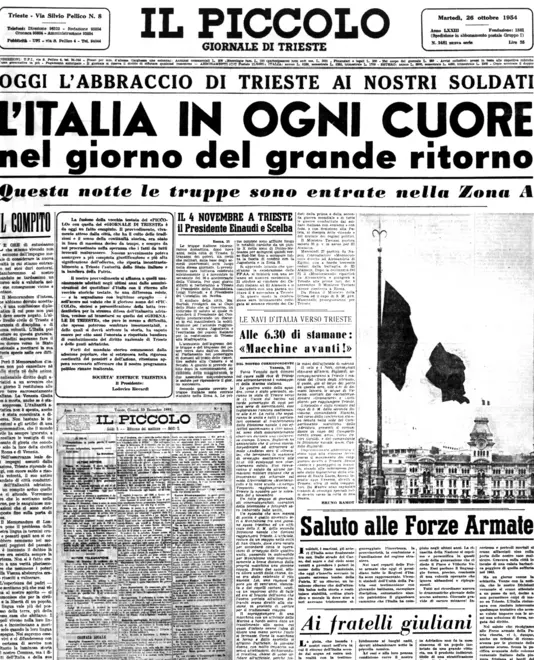 L'edizione del Piccolo che annunciava il ritorno di Trieste all'Italia