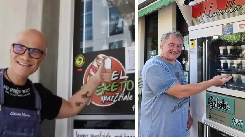 A sinistra Marco De Martin di Gelato Marco e a destra Fabio Sacchetto di Udevalla, entrambi con il distributore di gelati. Foto Lasorte