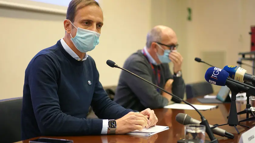 Fedriga e Riccardi durante la conferenza stampa (Silvano)