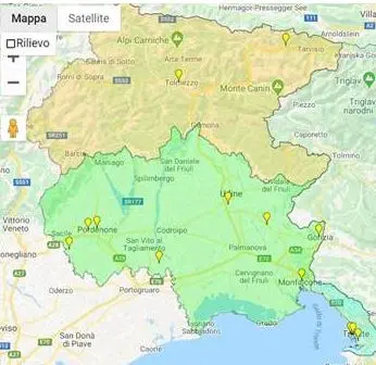 Figura 2 - Mappa con i superamenti dei livelli giornalieri di PM10 in Regione nella giornata del 28 marzo