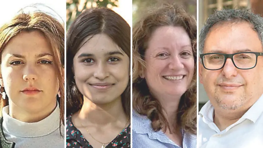 A partire da sinistra due ragazze straniere ma residenti a Monfalcone, Dunja e Neem. Seguono i dirigenti del Pertini e del Buonarroti