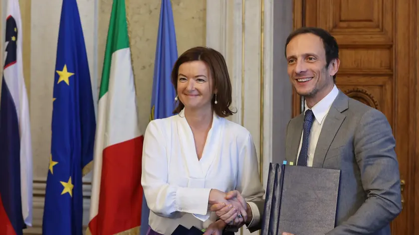 Massimiliano Fedriga e la vicepremier slovena Tanja Fajon (Lasorte)