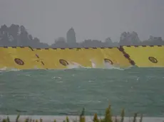 The barriers of the 'Mose', emerged from the water, for the first time, to protect Venice from the high tide, for now still under the metro, Venice, Italy, 03 October 2020. On Venice has begun to rain, and there is a strong sirocco wind. ANSA / Andrea Merola