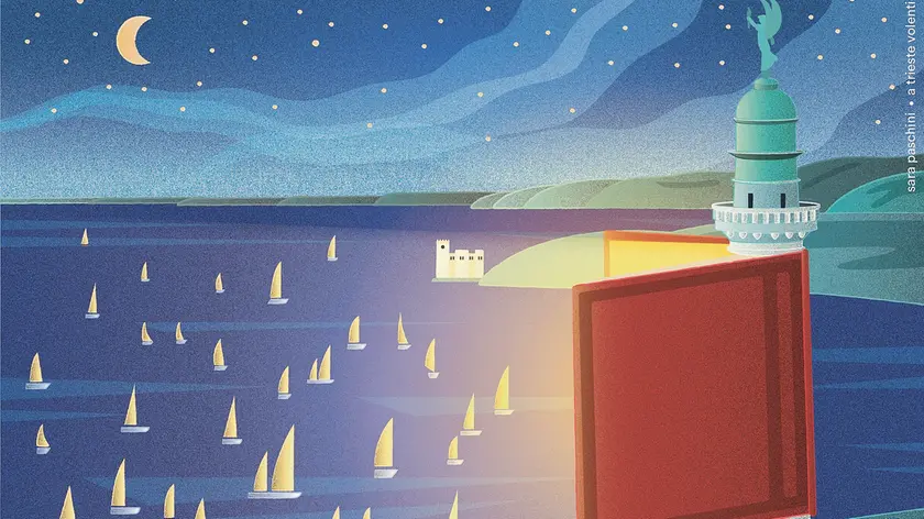 "Sempre tu il porto e io il faro di destra” (cit.) Illustrazione di Sara Paschini (Graphic designer, triestina. Lavora in digitale e con tecniche tradizionali. È l’autrice del progetto “A Trieste volentieri”)