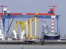 (FILE) - A picture dated 19 March 2014 and reissued 27 July 2017 showing a Mistral class LHD amphibious vessel at the STX France shipyard in Saint-Nazaire, north-western France. According to media reports on 27 July 2017, France threats to nationalize STX shipyard if Italy refuses to slipt equally the capital of STX. ANSA/FRANCK DUBRAY FRANCE OUT