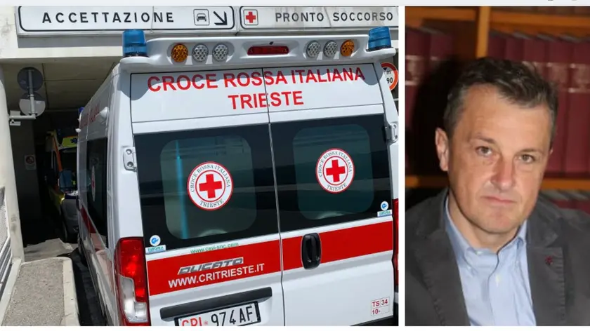 Un'ambulanza al Pronto soccorso di Cattinara. A destra il direttore Franco Cominotto