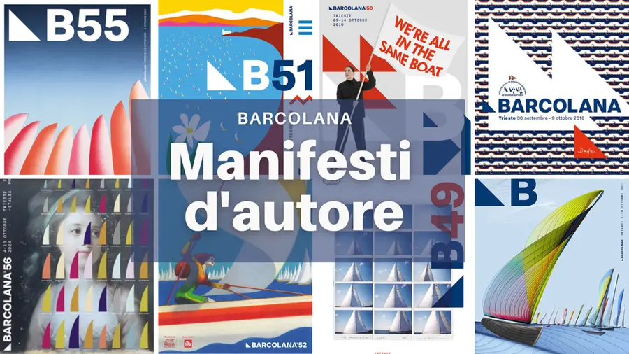 Forme, colori e concetti diversi: è sempre Trieste la protagonista dei manifesti della Barcolana. Nel corso degli anni, ogni artista ha saputo intrappolare la festa della vela in una sola immagine, giocando con i colori della città e con le sue riconoscibili forme. Così si rincorrono le barche sullo sfondo blu, le bandiere bianche con i suoi messaggi e il vento amico delle vele