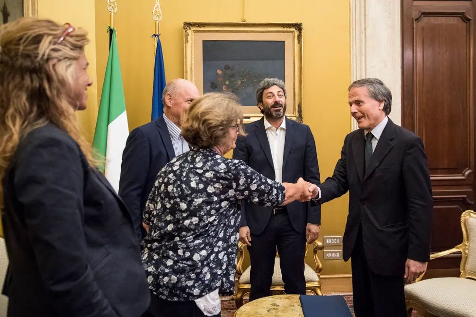 13/07/2018 Roma, Il presidente della Camera, Roberto Fico, assieme al Ministro degli Esteri incontra i genitori di Giulio Regeni. Nella foto Roberto Fico, Enzo Moavero Milanesi, Claudio Regeni, Paola Deffendi