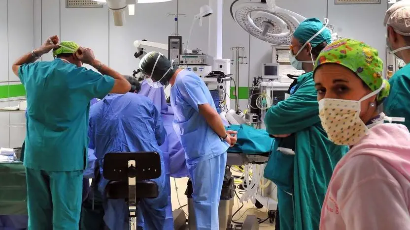 Un’equipe di medici chirurghi in sala operatoria durante un intervento all’ospedale di Cattinara Foto Francesco Bruni