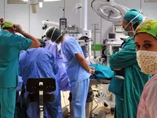 Un’equipe di medici chirurghi in sala operatoria durante un intervento all’ospedale di Cattinara Foto Francesco Bruni