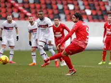 In penalty trasformato con freddezza da Pablo Granoche per il momentaneo 1-1 al Druso di Bolzano