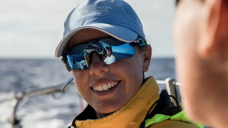 Leg 6 to Auckland, day 19. Francesca Clapcich talking with Dee Caffari. On board Turn the Tide on Plastic. 25 February, 2018.