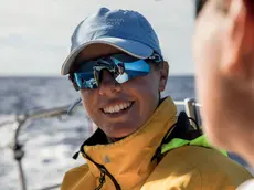 Leg 6 to Auckland, day 19. Francesca Clapcich talking with Dee Caffari. On board Turn the Tide on Plastic. 25 February, 2018.