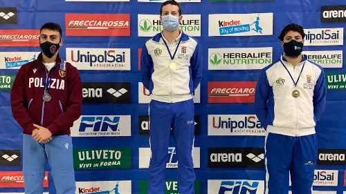 Il podio del trampolino 1 metro: Lorenzo Marsaglia (oro), Francesco Porco (argento), Tommaso Rinaldi (bronzo)