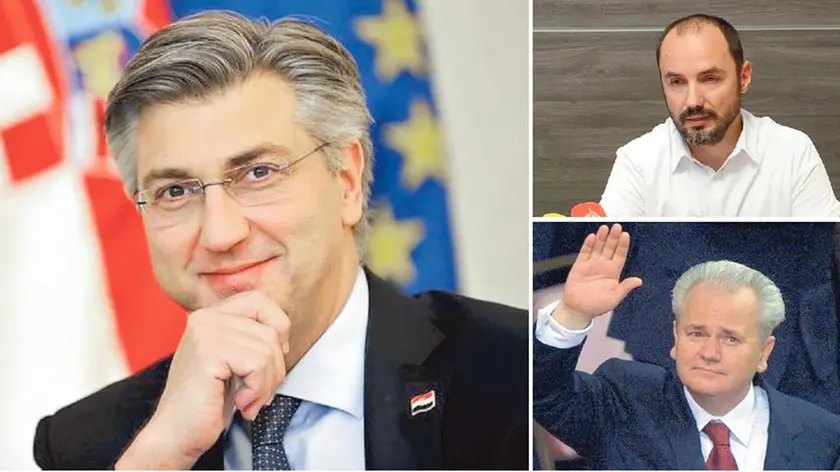 Nella foto grande il premier uscente della Croazia Andrej Plenković che si avvia, dopo le vittoriose elezioni del suo partito, l’Hdz, del 5 luglio scorso a formare il nuovo esecutivo. Nella foto in alto a destra Boris Milošević che sarà il rappresentante delle minoranze in seno al nuovo governo croato con il ruolo di vicepremier. Sotto l’altro Milošević condannato per crimini contro l’umanità dal Tribunale internazionale per i crimini di guerra dell’Aja